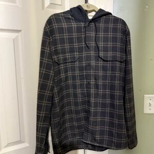 Vince Plaid Regular Fit Hooded Button Down Shirt Size XL